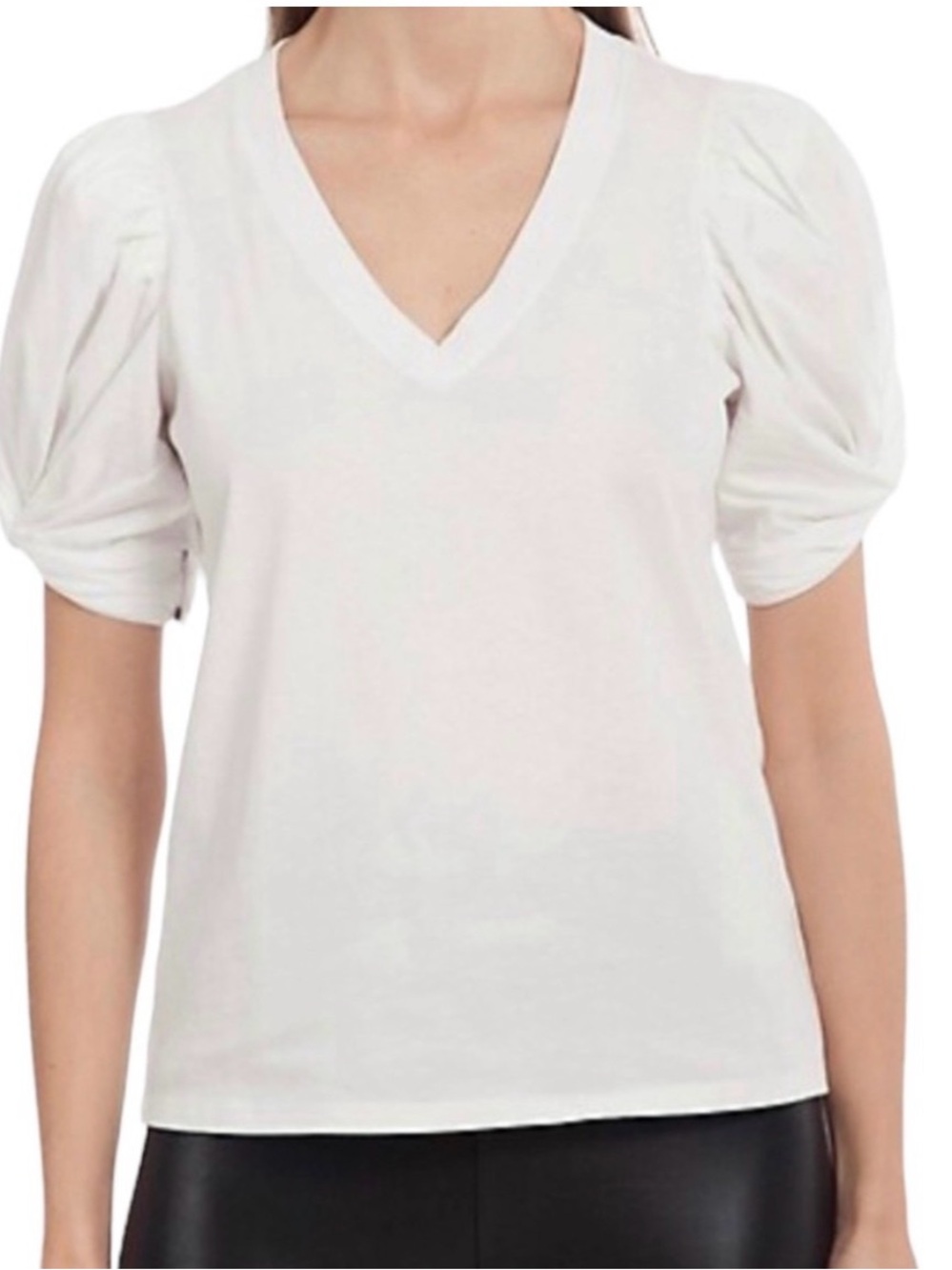 7 For All Mankind Cotton Short Sleeve Top Balloon Sleeve V-Neck, Size L, NWT